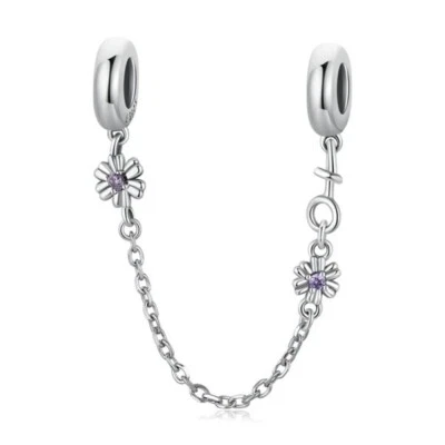 $27.99 • Buy S925 Sterling Silver Purple Daisy Floral Safety Chain Charm By YOUnique Designs