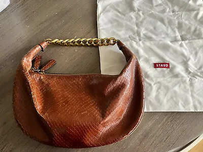 $72 • Buy Staud Sasha Chain Bag/Purse Coffee Snake Embossed Leather