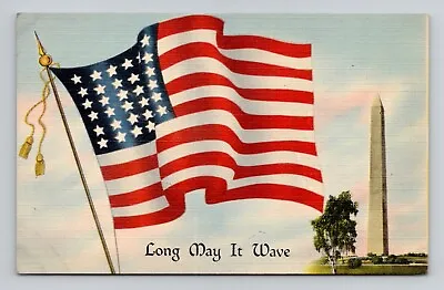 Postcard Patriotic American Flag & Washington Monument Vintage Linen H12 • $10.99