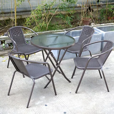 Outdoor Garden Folding Glass Table And Chair Balcony Bistro Furniture 2/4 Seater • £38.99