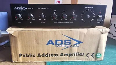 ADS Worldwide.  ADS 30 PUBLIC ADDRESS PA MIXED AMPLIFIER. 30 WATT. New In Box. • £35