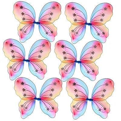 6x Butterfly Fairy Wings Kids Party Girls Pink Rainbow Children Fancy Dress Up • £12.99