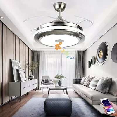 Modern Bluetooth Invisible Ceiling Fan LED Light Music Player Chandelier 36 /42  • $87.59