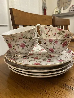 Lefton China Chintz Hand Painted Rosebud Plates W/teacup ANTIQUE!50’s Pre-stamp • $85