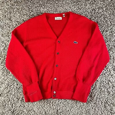 Vintage Izod Lacoste Cardigan Sweater Mens Medium M Red 80s 90s Lightweight Logo • $35