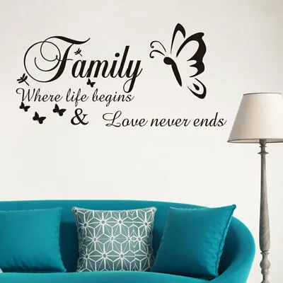 Family Where Life Begins And Love Never End Vinyl Wall Art Sticker Decal Black • $3.99