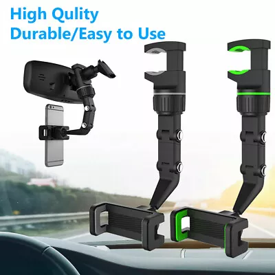 Adjustable 360Rotation Phone Holder Clip Car Rearview Mirror Multifunction Mount • $10.95