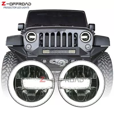 Pair 7  Inch Round LED Headlights DRL Projector Light  For Jeep Wrangler CJ  JK • $119.99