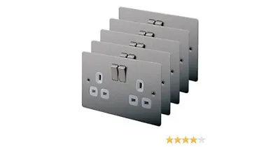 5 PACK - LAP 13A 2-Gang SP Switched Plug Sockets Brushed Stainless Steel • £22.99