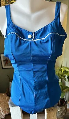 True Vintage 1950s Swimsuit Blue With White Detail Size 32 Chest. Used . • £30