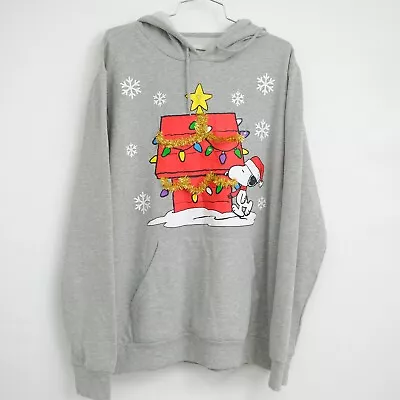 Peanuts Snoopy Christmas Hoodie Sweater  W/ Light Up Front - Gray - Men's Size L • $16