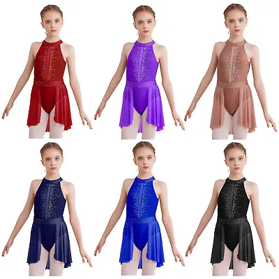 Girls Sleeveless Sparkle Lyrical Figure Skating Dress Dance Performance Costume • £12.11