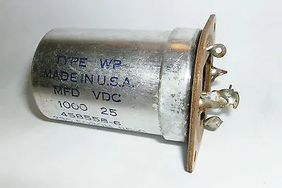 Vintage Mallory Electrolytic Capacitor Type WP 1000 MFD 25 VDC  • $3