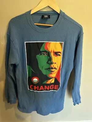 Barack Obama Thermal Shirt Long Sleeve Blue Medium 2008 • $13