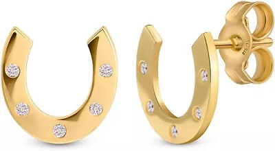 Italian 9ct Gold Lucky Cubic Zirconia Stud Earrings For Women *CERTIFIED* • £39.99