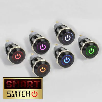 SmartSwitch 12V/24V 18mm IP67 Steel LED Illuminated ON/OFF POWER Button Switch • £3.99