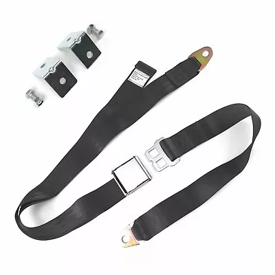 2pt Charcoal Airplane Buckle Lap Seatbelts W/ Anchor Plate Hardware Pack • $49.95