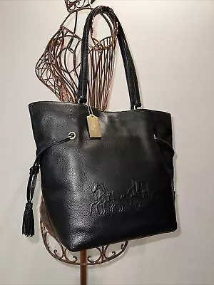 COACH Andy Tote W/ Horse & Carriage Shoulder Bag Tote Black Pebble Leather NWOT • $143