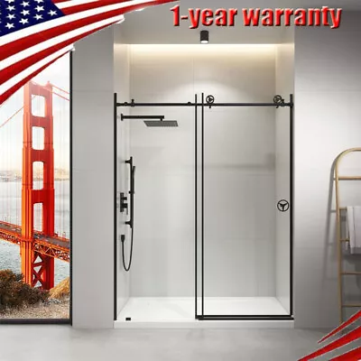 60''W X 76''H Frameless Sliding Shower Door In Matte Black W/ 3/8'' Clear Glass • $759.90