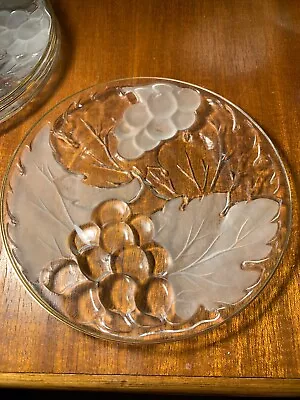 Set Of 4 Frosted Glass Relief Guilt Grapes Luncheon Plates~Mid Century Modern • $21.27