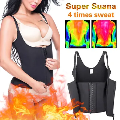 Women Waist Trainer Cincher Zip Vest Body Shaper Tops Girdle Slimming Belt Gym • £7.79