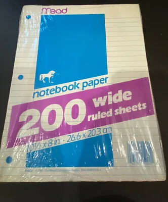 Vintage Mead 200 Wide Ruled Sheets Note Book Paper Unicorn Logo Loose 1980's  • $9.50