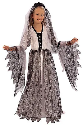 Girls Kids Childs Copse Ghost Zombie Bride Halloween Fancy Dress Costume 4-9 • £15.25