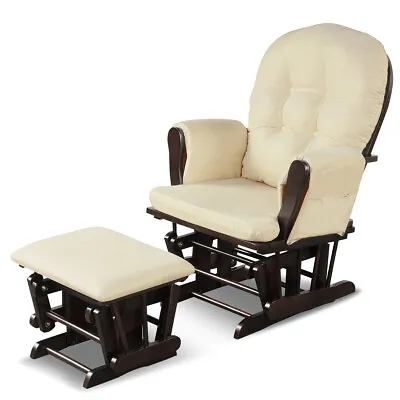 Costway Glider And Ottoman Cushion Set Wood Baby Nursery Rocking Chair Beige • $197.99