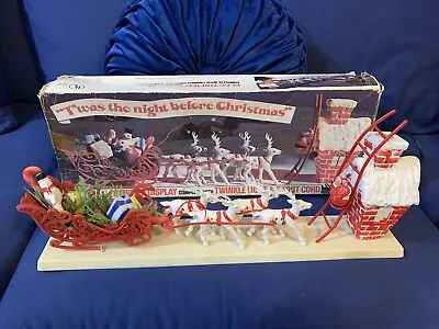 Vtg Twas The Night Before Christmas Plastic Reindeer Santa  Sleigh Light Belco • $79.99