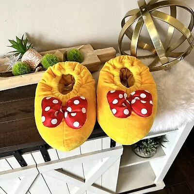 Disney Parks Minnie Mouse Slippers Plush Yellow Heels Adult Large • $24.99
