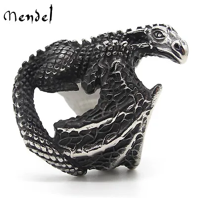 MENDEL Mens Celtic Black Dragon Head Fly Ring For Men Stainless Steel Size 7-13 • $16.99