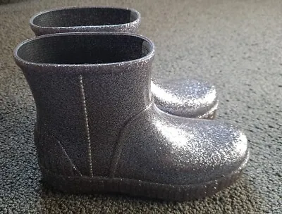 Ugg NEW Size 6M Drizilto Glitter Silver Rain Boots. • $49.99