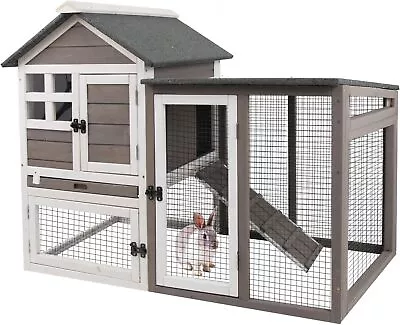 Petscosset Rabbit Hutch 48  L Outdoor Wooden Rabbit Cage With Run & Asphalt Roof • $129.99