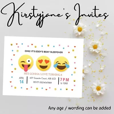 Birthday Party Invitations Invites Girls Boys Kids Sleepover Emoji Personalised • £4.49