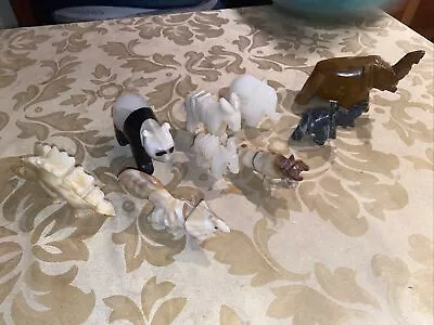 Lot Of 9 Vintage Hand Carved Marble Animal Sculpture Trinkets Elephant Donkey  • $24.70