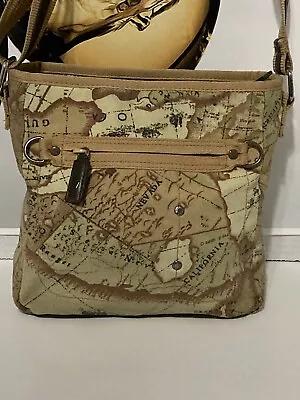 RELIC Crossbody Bag Map Design Cloth Front & Back Snap Top Zip Center Pouch • $14