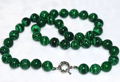 New Genuine Vintage Beautiful 8mm Green Malachite Gems Beads Round Necklace 18  • $4.49