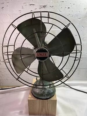 Singer G36-A Simanco USA Vintage Metal Oscillating Fan Distressed Tested Works • $94.99