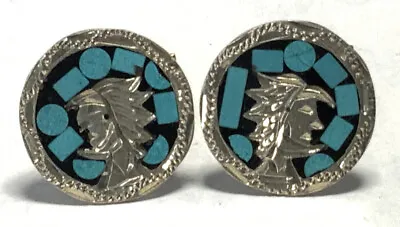 Sterling Silver 925 Aztec Fire Opal Cufflinks Mexico GB90 • $35.95