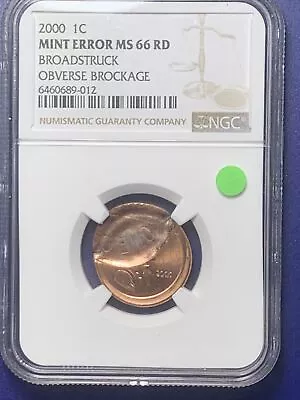$499.99 • Buy 2000 1C Mint Error Ms66 RD Broadstruck Obverse Brockage