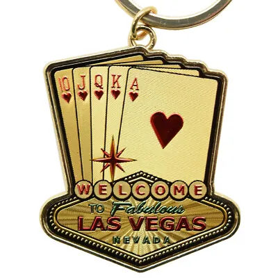 Key Chain - Las Vegas Sign With Royal Flush Gold Laser Foil • $9.95