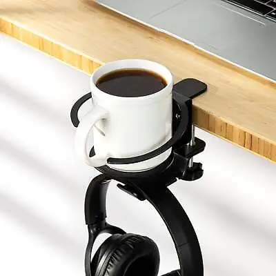 Headphone Hanger With Cup Holder - 360° Hanger Swivel With Cable Slots • $26.25