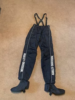 Harley Davidson Mens M Rain Pants Suspenders Boot Covers Nylon Black Reflective • $65