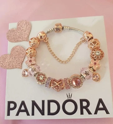 $55.43 • Buy Genuine Pandora Bracelet + Rose Gold Clasp &Rose Gold Charms 19 Cm + Box