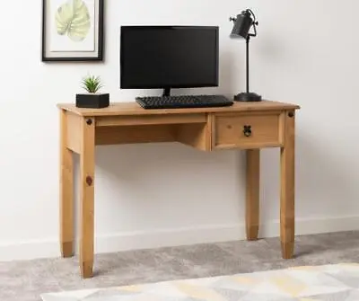 Mexican Study Desk Workstation Home Office Computer Table Distressed Waxed Pine • £94.99