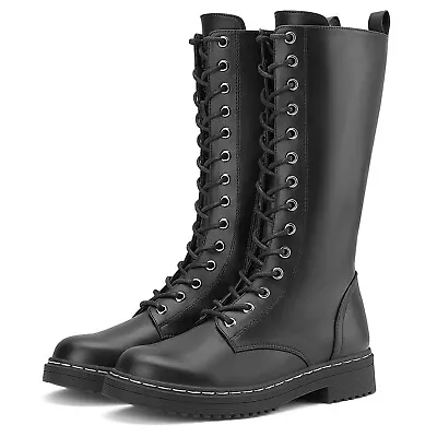 Rollda Womens Lace Up Combat Boots Mid-Calf Waterproof NO-Slip Military Boot Zip • $44.89