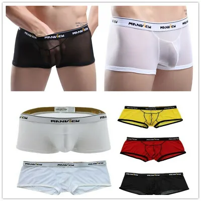 £5.63 • Buy Sexy Mens Stretch Underwear Transparent Mesh See Through Boxer Briefs Shorts
