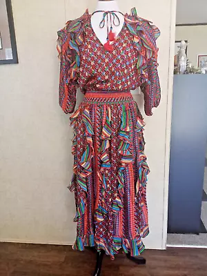 Diane Freis Vintage Georgette Ruffle Flutter Maxi Dress - 1980`s Rare • $152.10