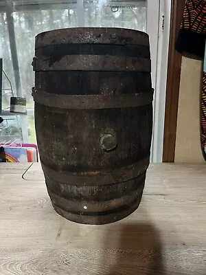 Vintage Wood Whiskey Bourbon  Keg Barrel Genuine Oak Metal Bands Plug Empty Rare • $85