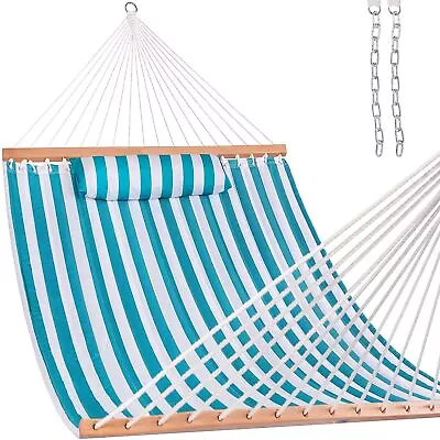 12 FT Quilted Fabric Double Hammock With Spreader Bars And Detachable Pillow... • $85.21